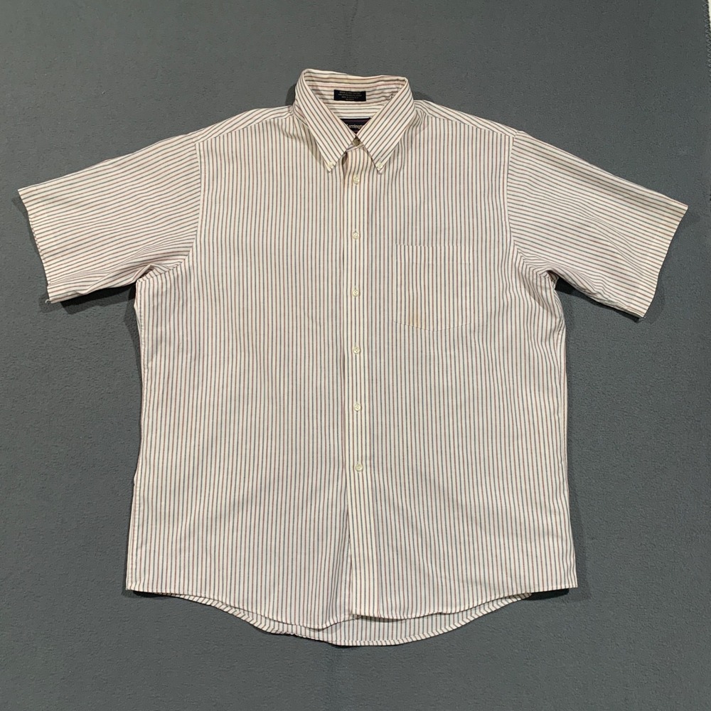 Barrington Striped Oxford Shirt Mens 17.5 Short Sleeve Wrinkle Free‎ Button Down